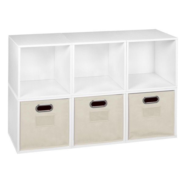 Niche Cubo Storage Set with 6 Cubes & 3 Canvas Bins, White Wood Grain & Natural PC6PKWH3TOTENT